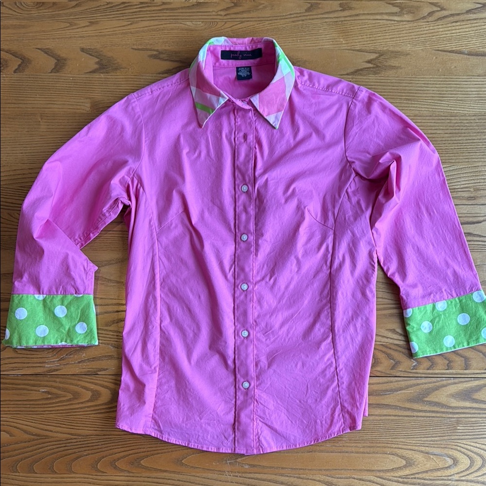 Pearly Vine Pink and Green Polka Dot Women’s Shirt size S